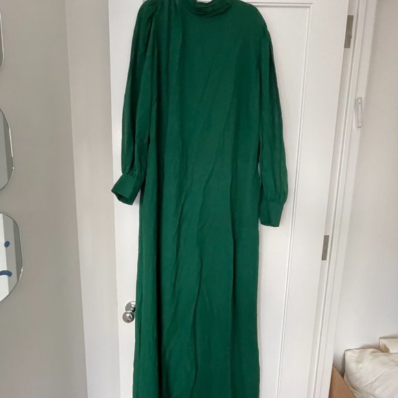 Reformation Midleton Dress Emerald Green Open Back Mock Neck Puffed Sleeves - Picture 8 of 11